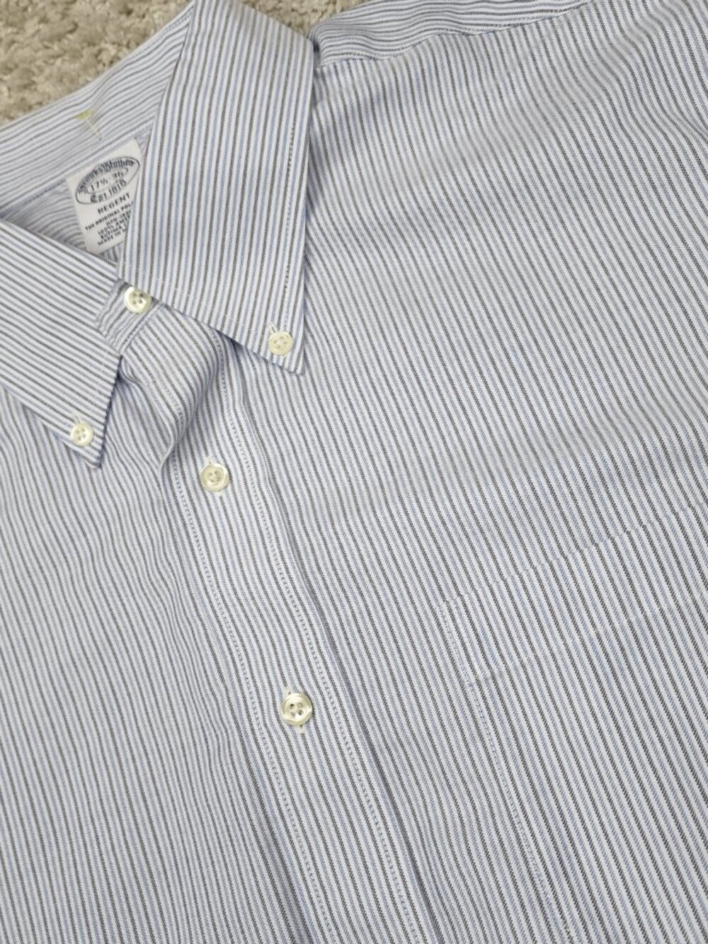 Brooks Brothers Button Down Shirt 17 1/2 - 36 Stripe Regent Blue All Supima VTG - Picture 3 of 6